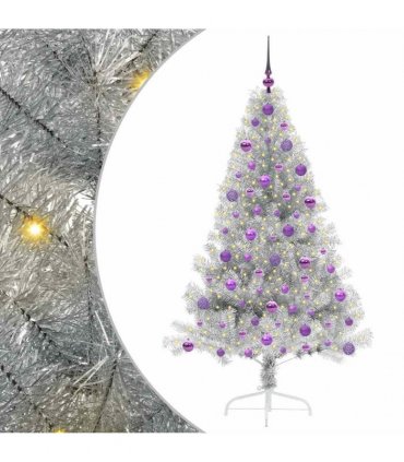 vidaXL Artificial Pre-lit Christmas Tree Silver 180 cm PET