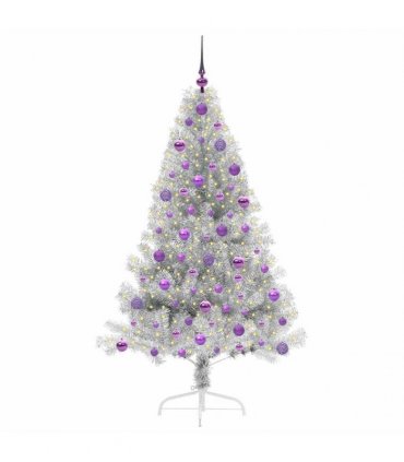 vidaXL Artificial Pre-lit Christmas Tree Silver 180 cm PET