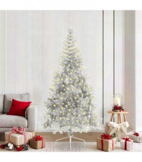 vidaXL Artificial Pre-lit Christmas Tree Silver 210 cm PET