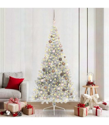 vidaXL Artificial Pre-lit Christmas Tree Silver 210 cm PET