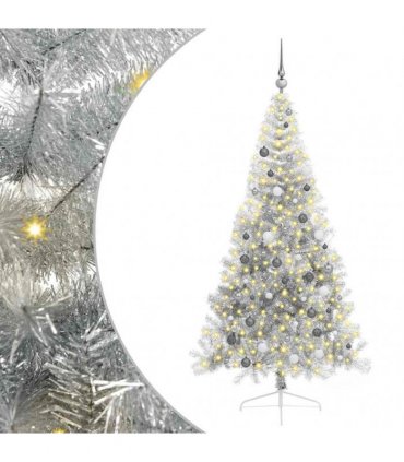 vidaXL Artificial Pre-lit Christmas Tree Silver 210 cm PET