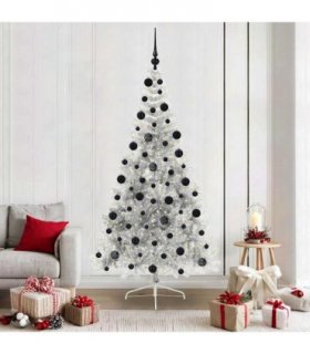 vidaXL Artificial Pre-lit Christmas Tree Silver 210 cm PET