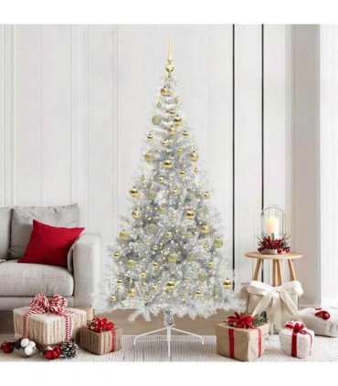 vidaXL Artificial Pre-lit Christmas Tree Silver 210 cm PET