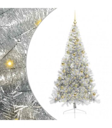 vidaXL Artificial Pre-lit Christmas Tree Silver 210 cm PET