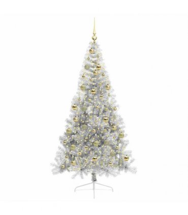 vidaXL Artificial Pre-lit Christmas Tree Silver 210 cm PET