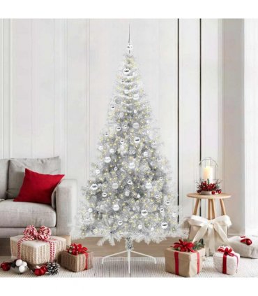 vidaXL Artificial Pre-lit Christmas Tree Silver 210 cm PET