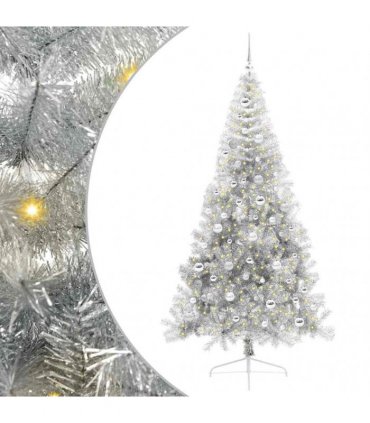 vidaXL Artificial Pre-lit Christmas Tree Silver 210 cm PET
