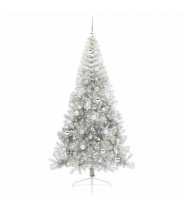 vidaXL Artificial Pre-lit Christmas Tree Silver 210 cm PET