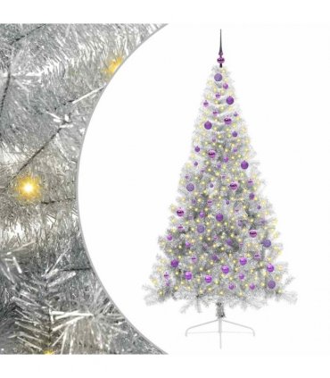 vidaXL Artificial Pre-lit Christmas Tree Silver 210 cm PET