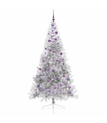 vidaXL Artificial Pre-lit Christmas Tree Silver 210 cm PET
