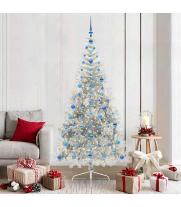 vidaXL Artificial Pre-lit Christmas Tree Silver 210 cm PET