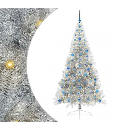 vidaXL Artificial Pre-lit Christmas Tree Silver 210 cm PET