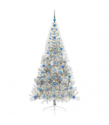 vidaXL Artificial Pre-lit Christmas Tree Silver 210 cm PET