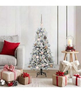 vidaXL Artificial Hinged Christmas Tree Green and white 120 cm