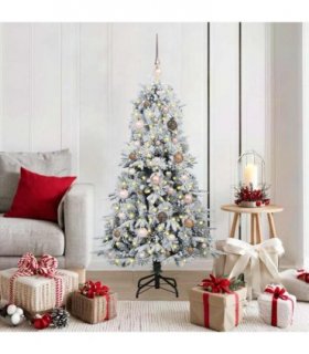 vidaXL Artificial Hinged Christmas Tree Green and white 150 cm