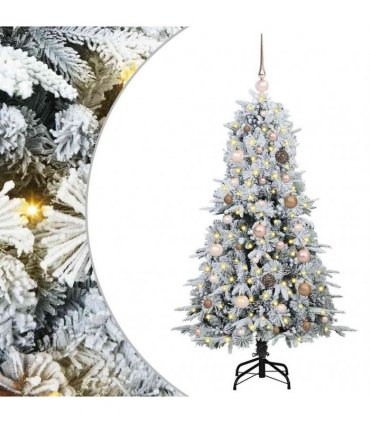 vidaXL Artificial Hinged Christmas Tree Green and white 150 cm