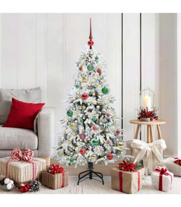 vidaXL Artificial Hinged Christmas Tree Green and white 150 cm