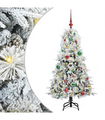 vidaXL Artificial Hinged Christmas Tree Green and white 150 cm