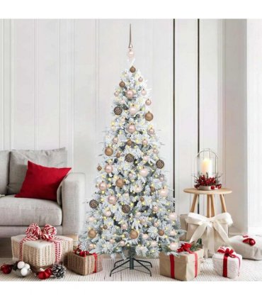 vidaXL Artificial Hinged Christmas Tree Green and white 180 cm