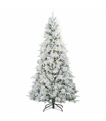 vidaXL Artificial Hinged Christmas Tree Green and white 210 cm