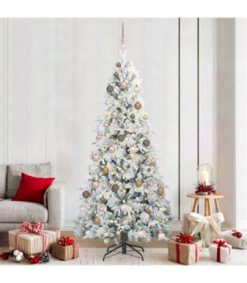 vidaXL Artificial Hinged Christmas Tree Green and white 210 cm