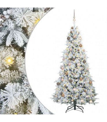 vidaXL Artificial Hinged Christmas Tree Green and white 210 cm