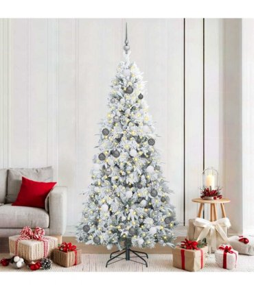 vidaXL Artificial Hinged Christmas Tree Green and white 210 cm