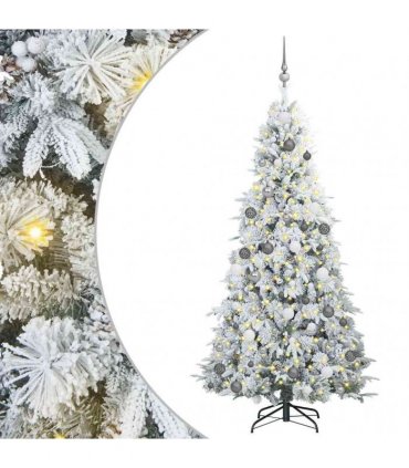 vidaXL Artificial Hinged Christmas Tree Green and white 210 cm