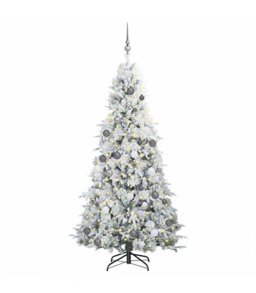 vidaXL Artificial Hinged Christmas Tree Green and white 210 cm