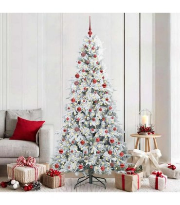 vidaXL Artificial Hinged Christmas Tree Green and white 210 cm