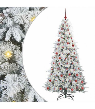 vidaXL Artificial Hinged Christmas Tree Green and white 210 cm