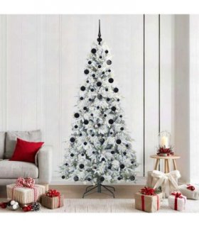 vidaXL Artificial Hinged Christmas Tree Green and white 210 cm