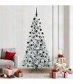 vidaXL Artificial Hinged Christmas Tree Green and white 210 cm