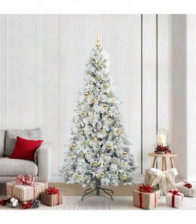 vidaXL Artificial Hinged Christmas Tree Green and white 210 cm