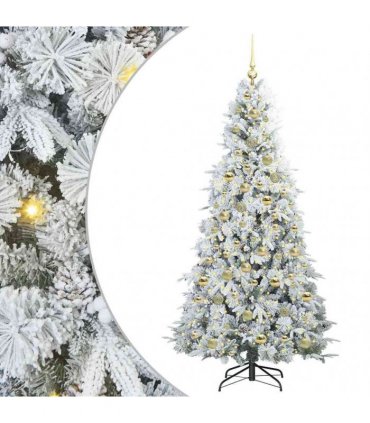 vidaXL Artificial Hinged Christmas Tree Green and white 210 cm