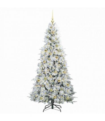vidaXL Artificial Hinged Christmas Tree Green and white 210 cm