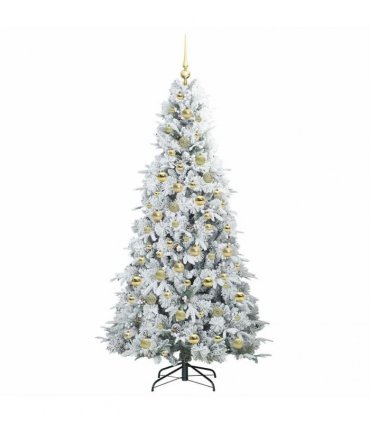 vidaXL Artificial Hinged Christmas Tree Green and white 210 cm