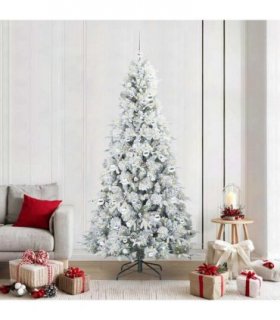 vidaXL Artificial Hinged Christmas Tree Green and white 210 cm