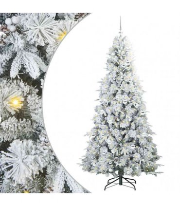 vidaXL Artificial Hinged Christmas Tree Green and white 210 cm