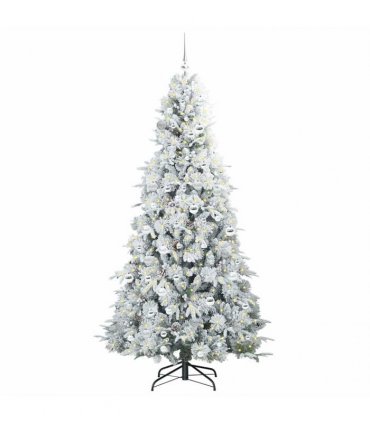 vidaXL Artificial Hinged Christmas Tree Green and white 210 cm