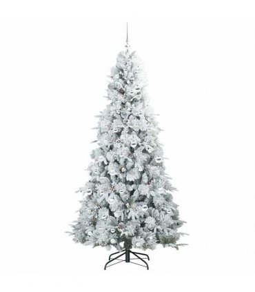 vidaXL Artificial Hinged Christmas Tree Green and white 210 cm