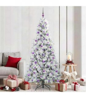 vidaXL Artificial Hinged Christmas Tree Green and white 210 cm