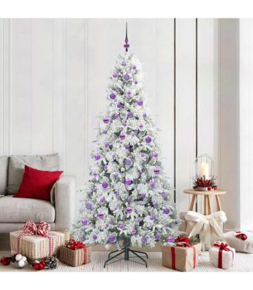 vidaXL Artificial Hinged Christmas Tree Green and white 210 cm