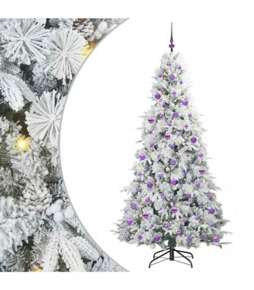 vidaXL Artificial Hinged Christmas Tree Green and white 210 cm