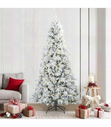 vidaXL Artificial Hinged Christmas Tree Green and white 240 cm