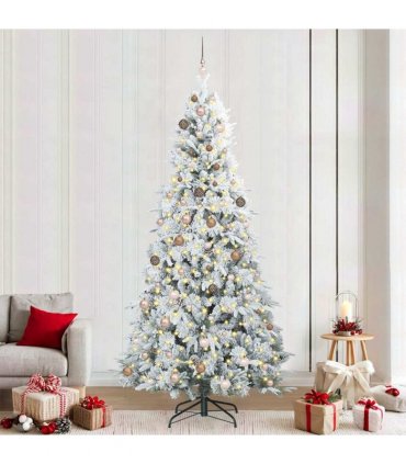 vidaXL Artificial Hinged Christmas Tree Green and white 240 cm