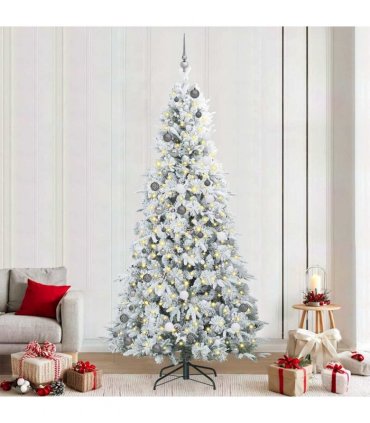 vidaXL Artificial Hinged Christmas Tree Green and white 240 cm