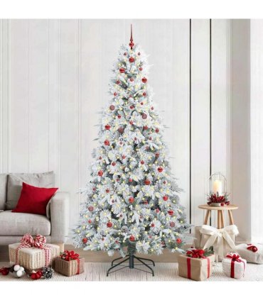vidaXL Artificial Hinged Christmas Tree Green and white 240 cm