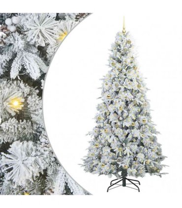 vidaXL Artificial Hinged Christmas Tree Green and white 240 cm