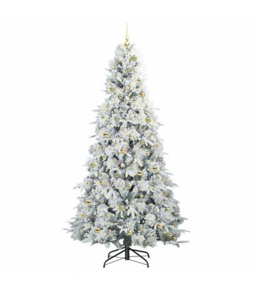 vidaXL Artificial Hinged Christmas Tree Green and white 240 cm